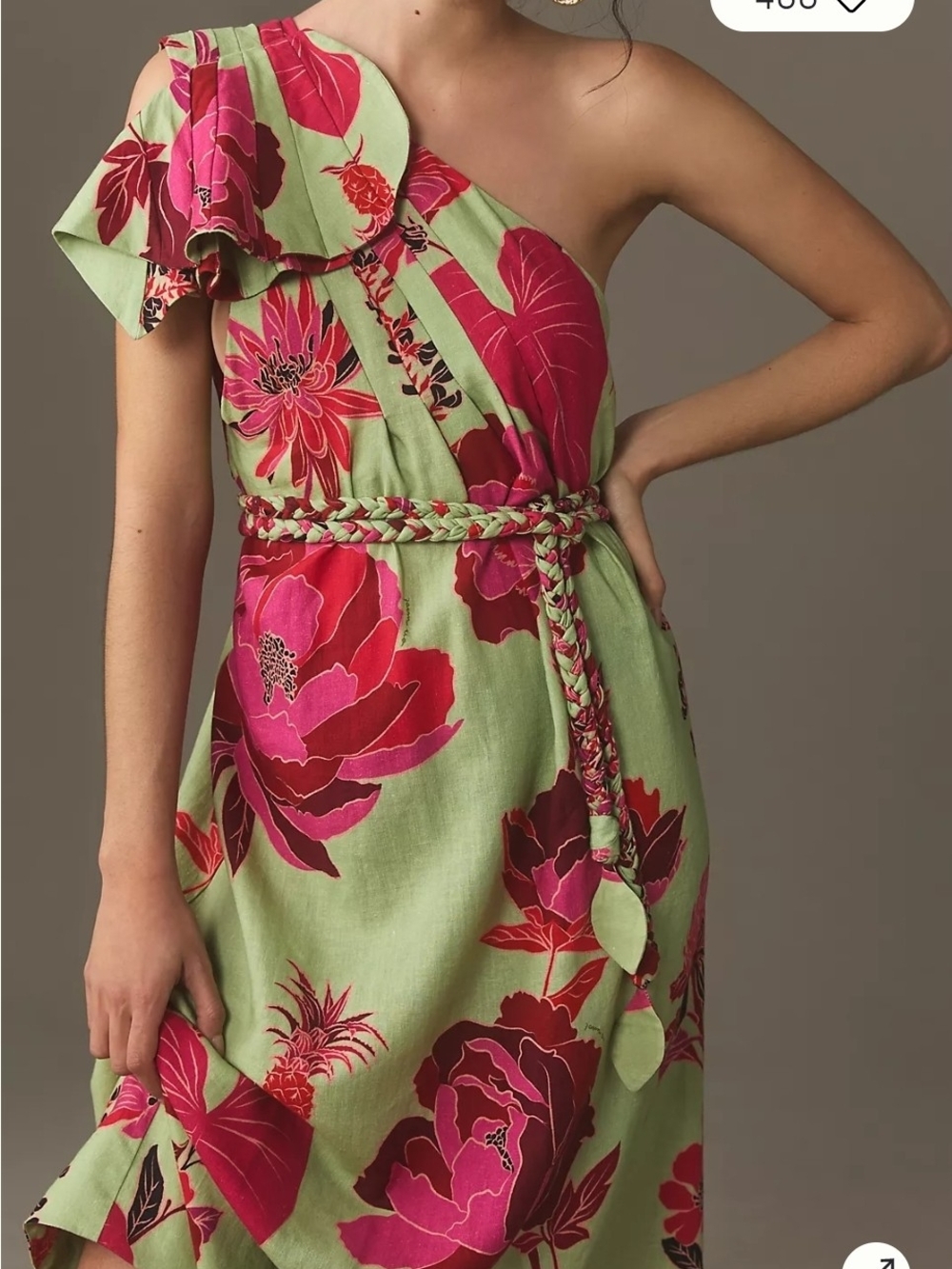 Farm Rio Fresh Garden One-Shoulder Linen Midi Dress - Picture 2 of 4